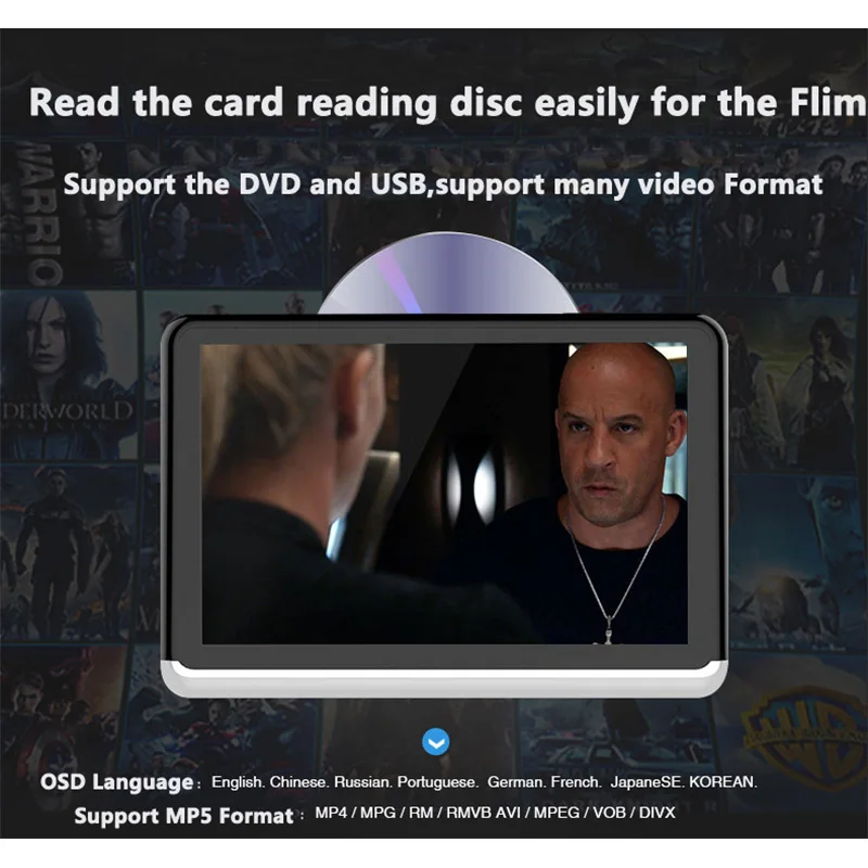 QUIDUX Android 6 0 Автомобильный подголовник 10 1 дюймов HD экран dvd-плеер Поддержка