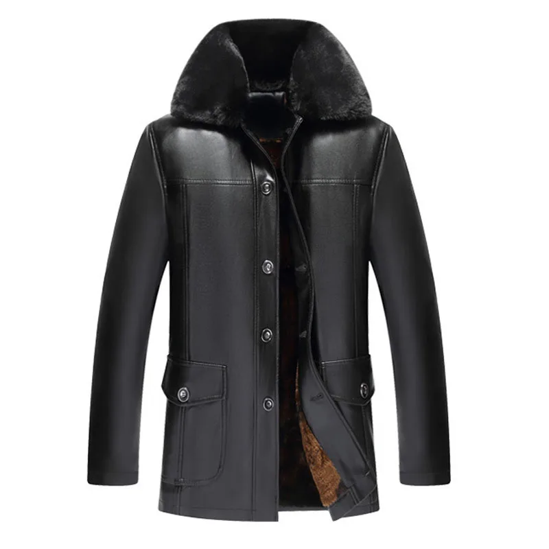 MFERLIER, зимние кожаные куртки для мужчин, большие размеры, 5XL, 6XL, 7XL, длинные рукава, флис, свободные, плюс размер, мужские куртки, 2 цвета
