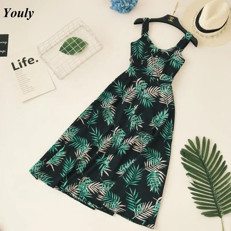 Летнее пляжное платье с v образным вырезом на бретельках 2020 женское Повседневное