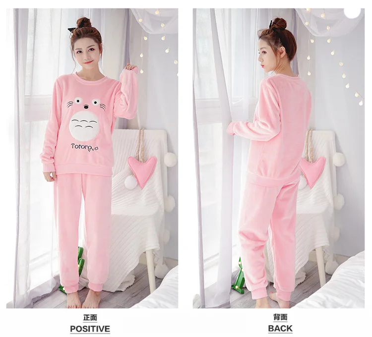 Winter Women Thick Warm Coral Velvet Pyjamas Sets Female Long Sleeve Flannel Pajamas Set Cartoon Cat Animal Brand Sleepwear | Женская