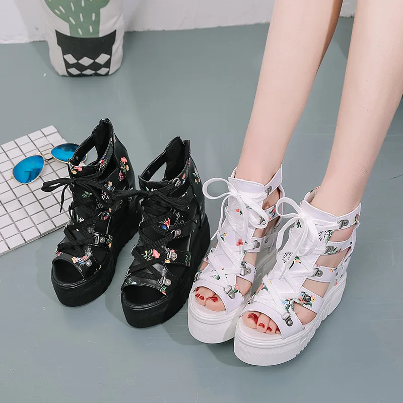 Zhen zhou/; женские босоножки на танкетке; Летняя обувь на высоком каблуке; chaussures femme; Босоножки на платформе; Белая обувь