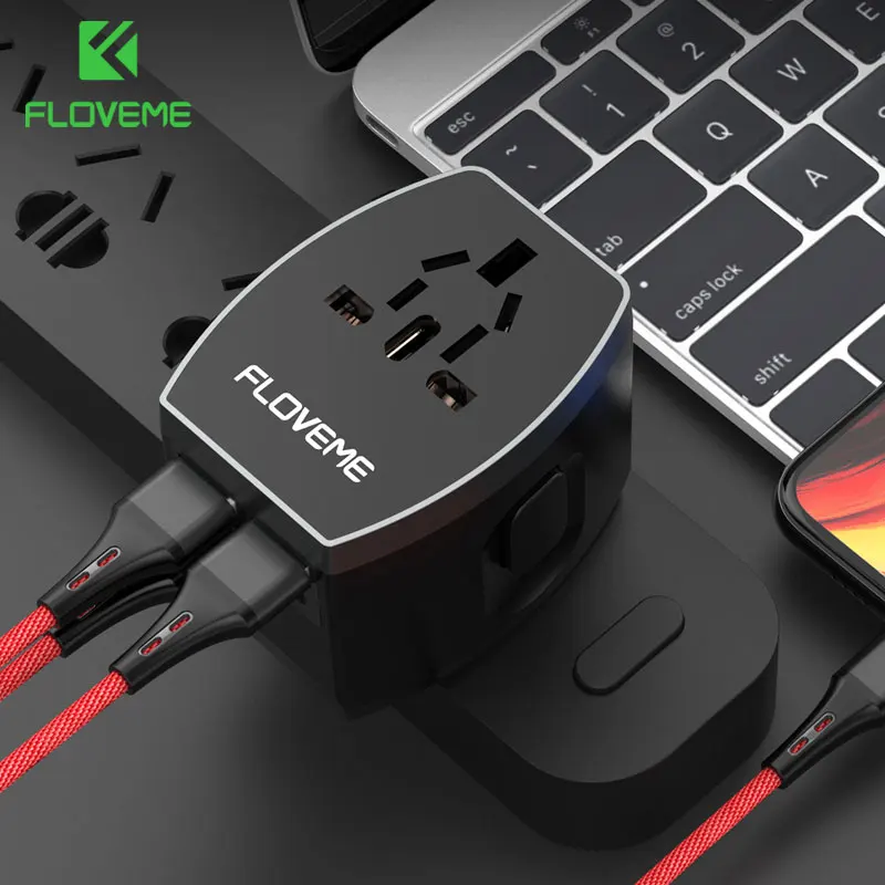 Floveme 4 Ports Travel USB Charger For iPhone Xiaomi Samsung Chargeur Smart Plug Fast Wall Universal Worldwide Adapters | Мобильные