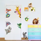 Настенные Стикеры с изображением животных в джунглях для детской комнаты, домашний декор для двери, мультяшный льв, слон, жирафе, настенные наклейки из ПВХ, художественные Плакаты для творчества