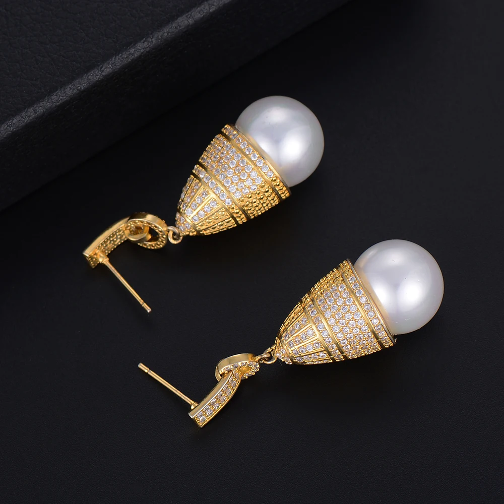 Женские серьги GODKI 45 мм с имитацией жемчуга и кубическим цирконием для свадьбы