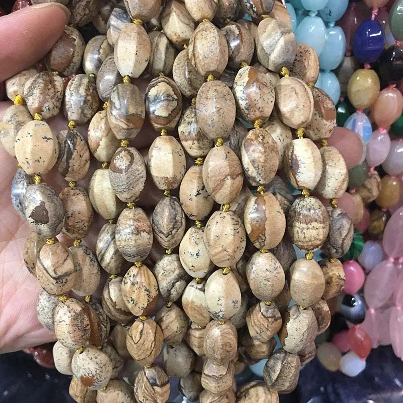 Picture Stone Натуральный камень ожерелье Агаты ожерелье с кварцевым камнем 23 Цвета на выбор 10x14 мм 18 дюймов - Окраска металла: Picture Stone