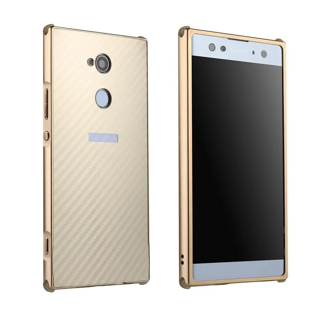 YeeSite для sony Xperia XA2 Ультра чехол металлическая алюминиевая рамка и углеродное волокно задняя крышка Защитный для sony XA2 Чехол для мобильного телефона s - Цвет: Золотой