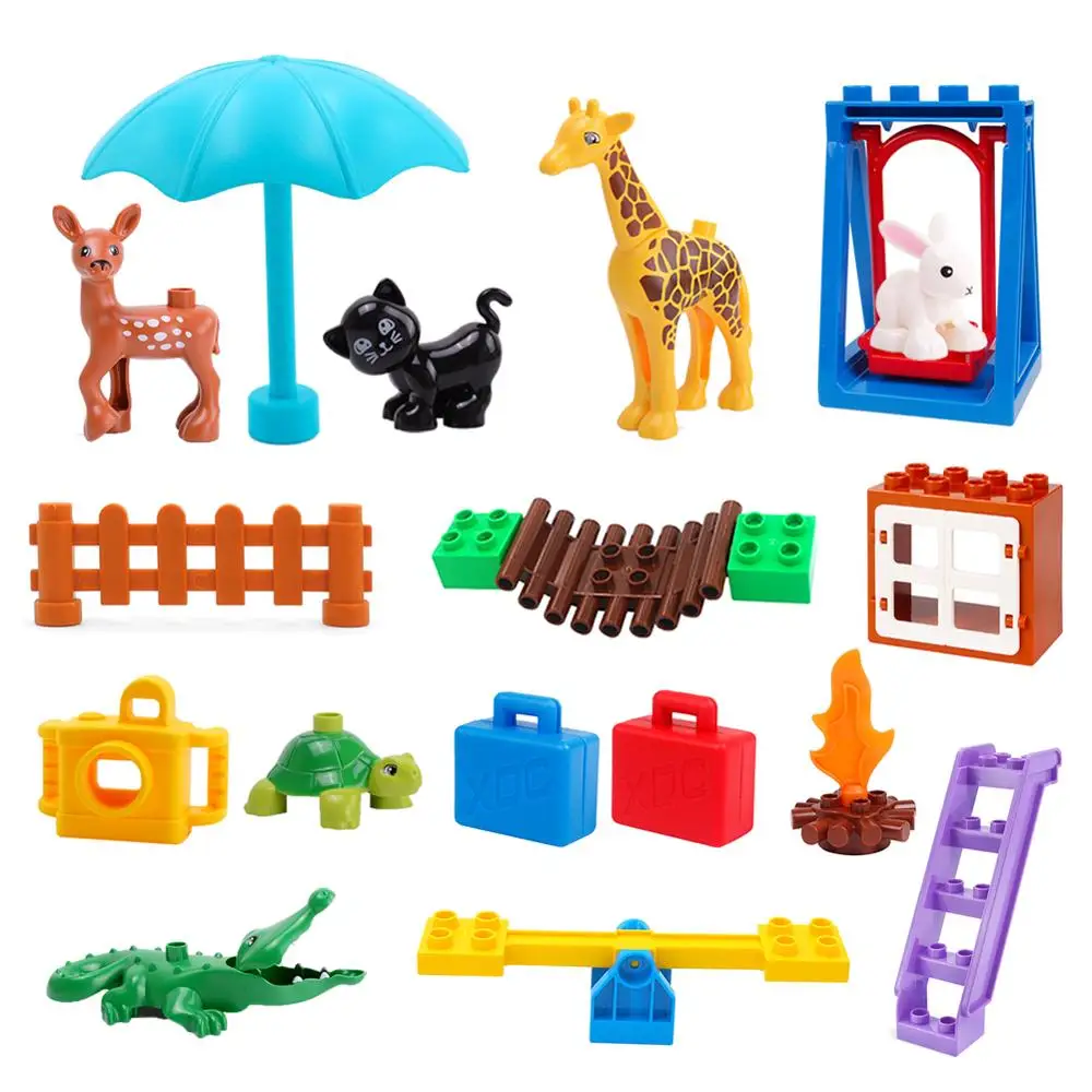 Hot Big Large Particle Fence Sliding stairway Cliver Set Bricks Building Blocks accessory Kids DIY Gift Toys Compatible Duploed |