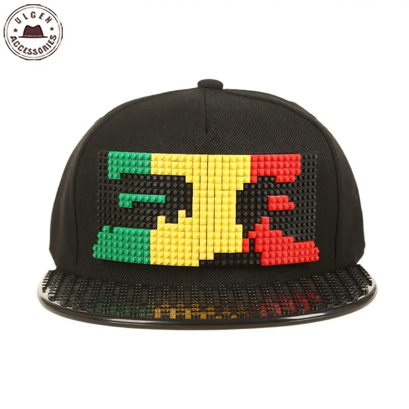 Новые головоломки игры блоки DIY лего бейсбольная шляпа Боб Марли пиксели супергерой папа шапки Snapback кепки для мужчин и женщин Съемный - Цвет: bob marley