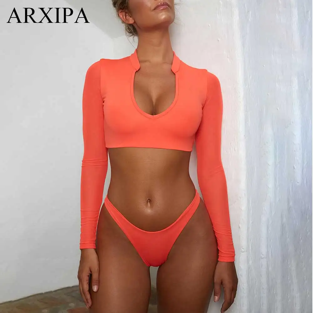 ARXIPA 2020 Новый женский купальник-бикини с высокой посадкой и длинным рукавом