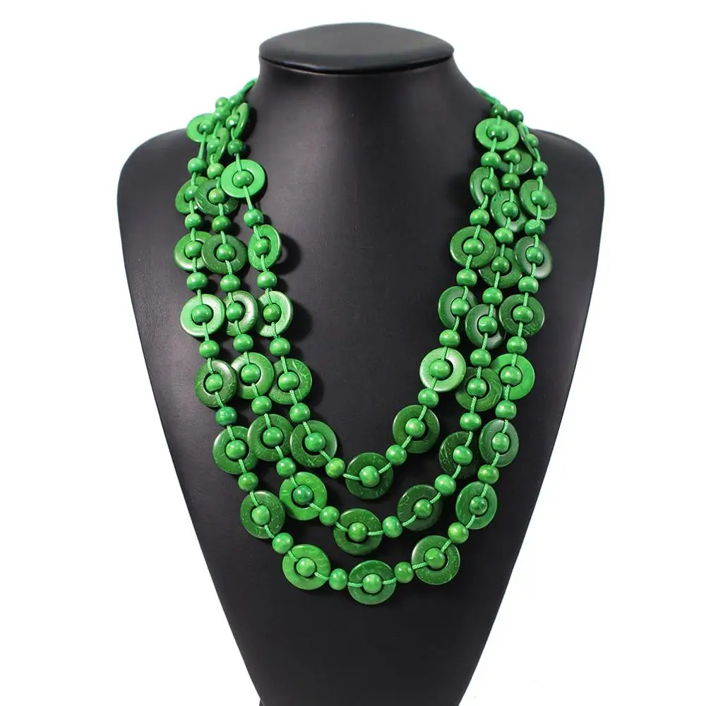 Green Necklaces MANILAI, бохо, Кокосовая ракушка, деревянная бусина, кулон, ожерелье, s, женские Этнические украшения, ручной работы, из бисера, висячие, массивное длинное ожерелье - Окраска металла: Green Necklaces