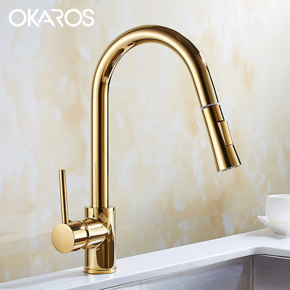 Кухонный Смеситель OKAROS 8055D G кухонный кран для раковины 2 режима разбрызгиватель