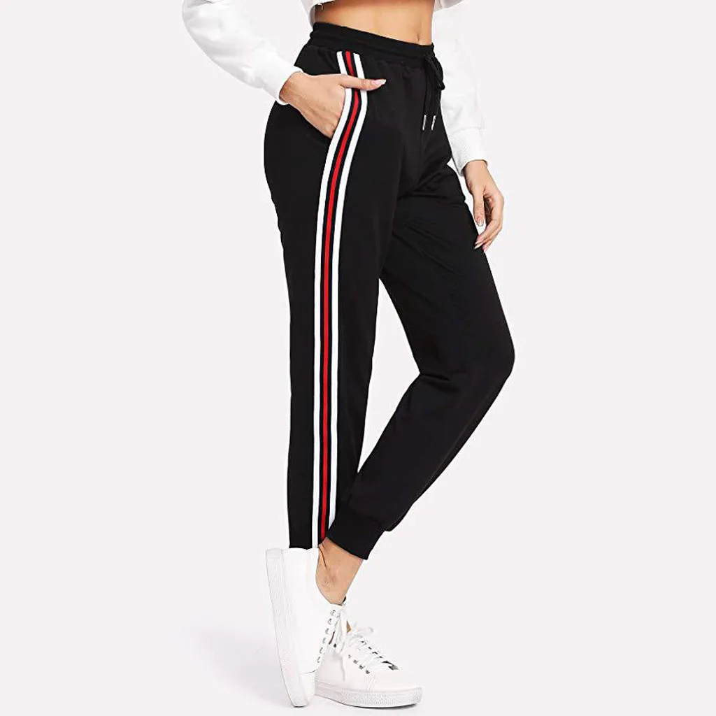 FREE OSTRICH Spring Sweatpants Women Casual Harem Pants Loose Trousers For Women Black Striped Side Sweat Pants Female Plus Size