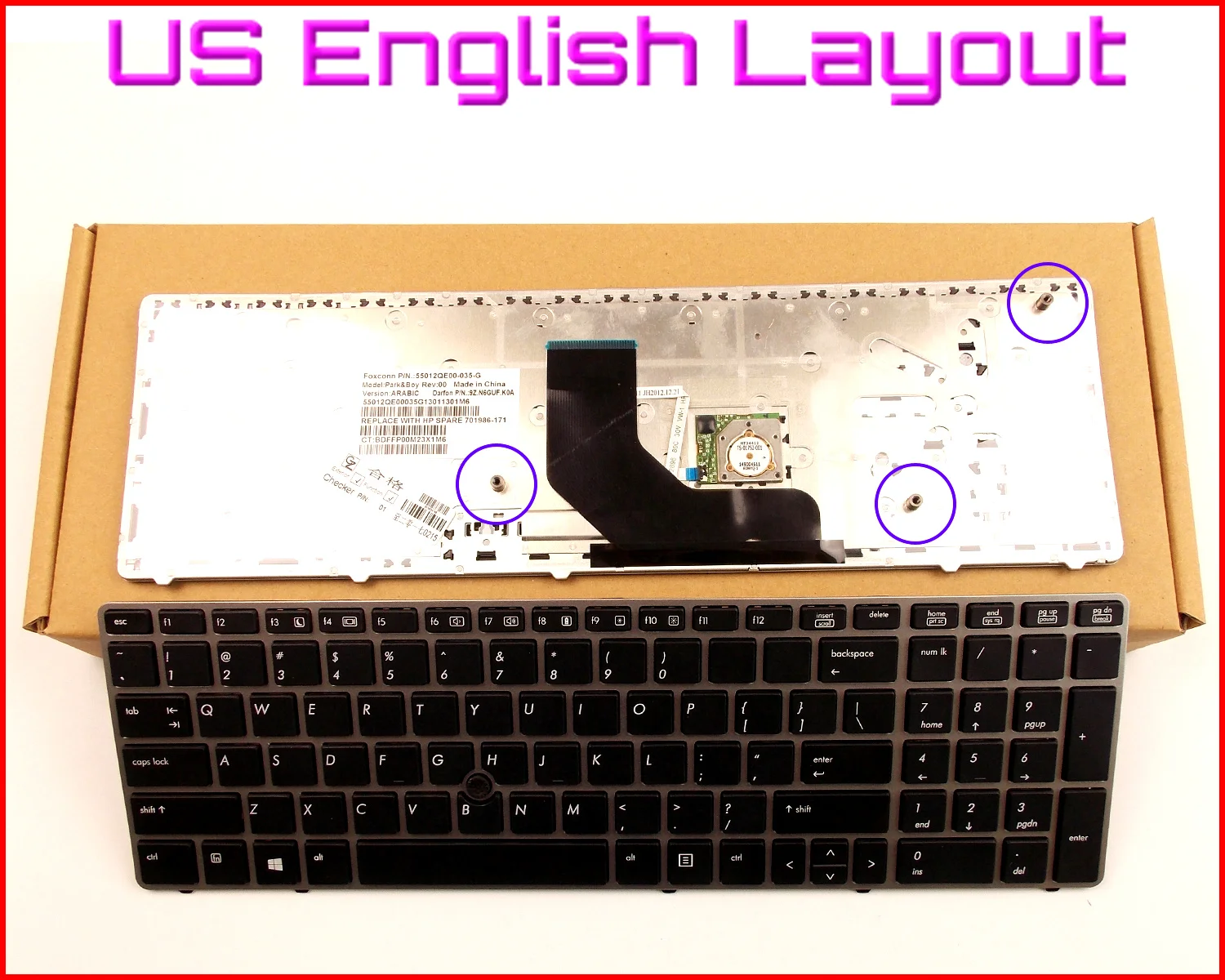 

New Keyboard US English Version for HP 9Z.N6GSF.L01 9Z.N6GUF.201 9Z.N6GUF.K01 Laptop W/Silver Frame & Pointer