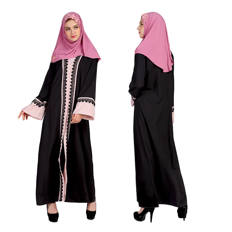 Women Lace Long Muslim Dress Female Adult emboridery cotton liene Robes Musulmane Turkish Abaya Patchwork Color Hit | Тематическая