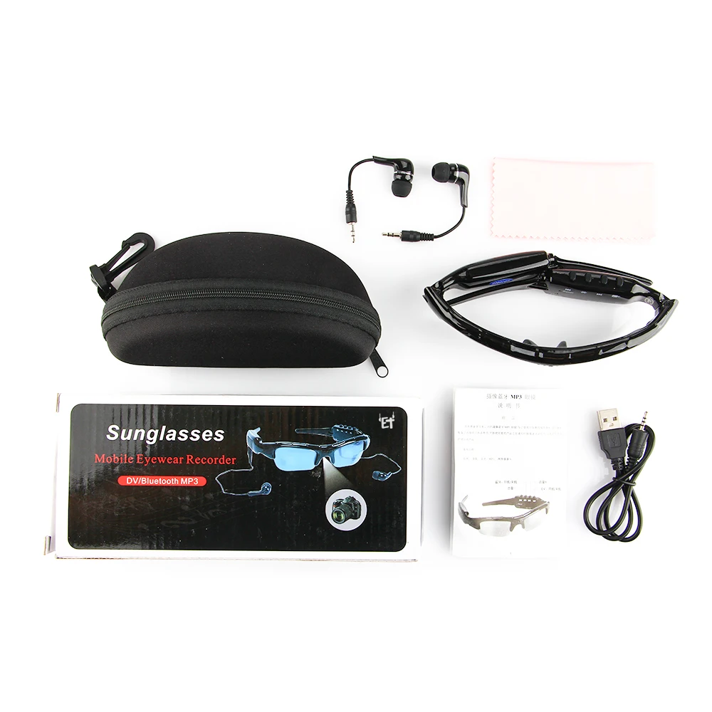 

ET HD 1080P Camera Mini DV DVR Camcorder Sunglasses Video Recorder w/ Bluetooth Headphones Stero Music Player Mini Camera Glass