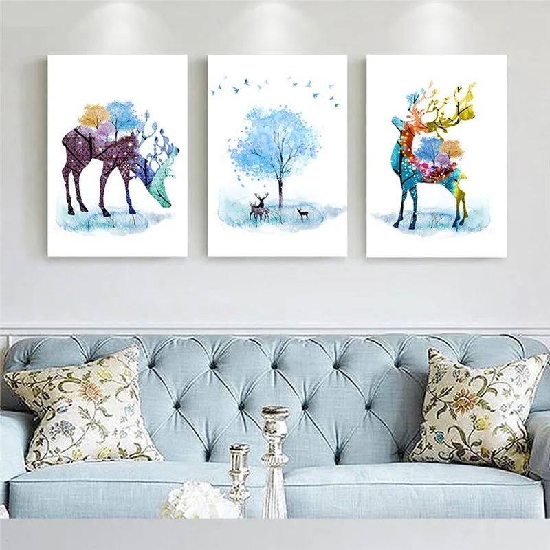 Nordic Minimalist Home Decoration Posters Watercolor Elk Deer Animals Canvas Painting Hd Printed Wall Art Pictures for Kids Room | Дом и сад