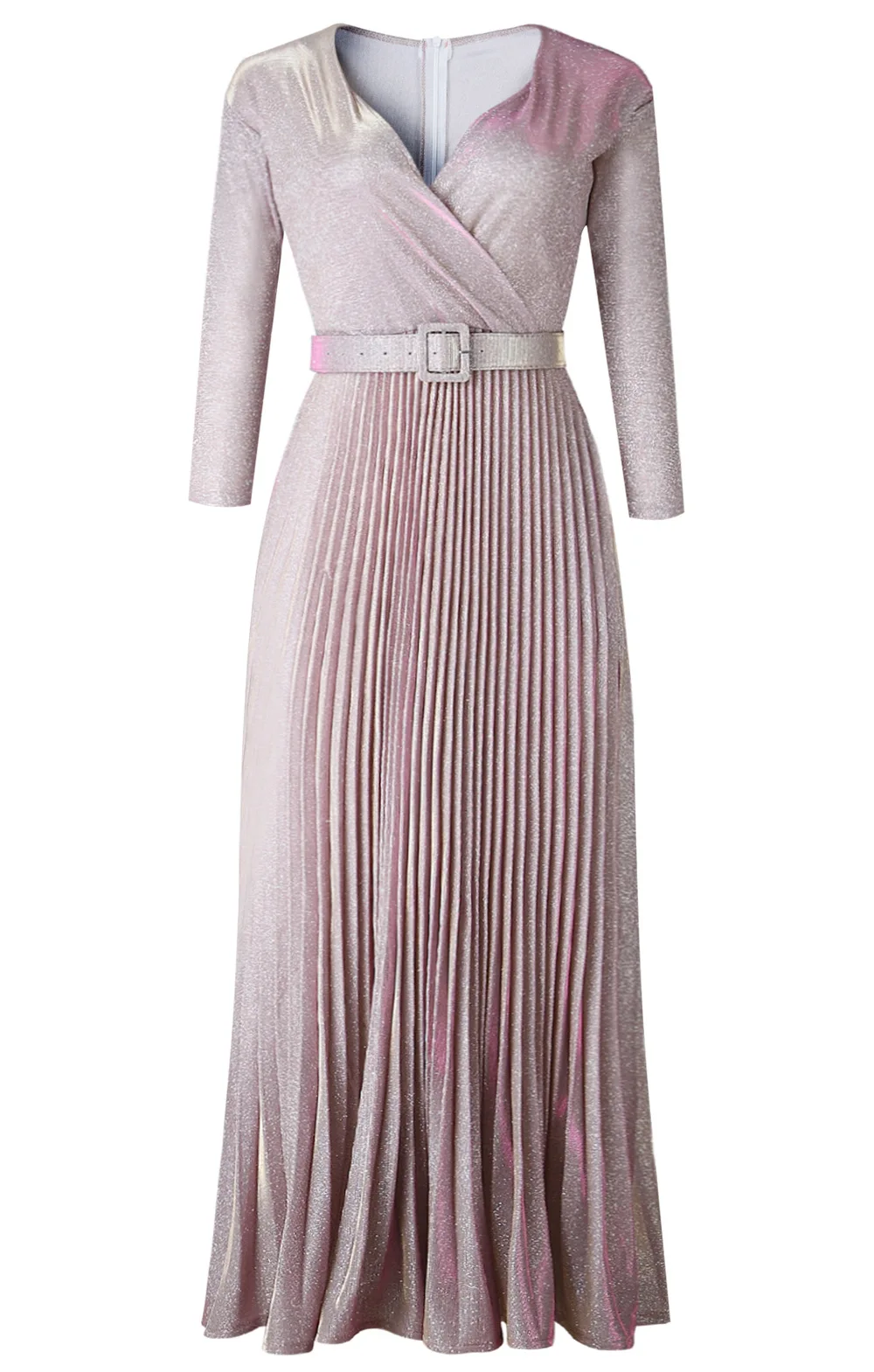 Женское длинное платье со светоотражающими вставками розовое вечернее