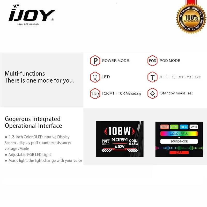 Комплект для малышей IJOY Avenger 2 мл Алмазный бак вейпа 108 ВТ бокс мод с 20350 2800 мА · ч