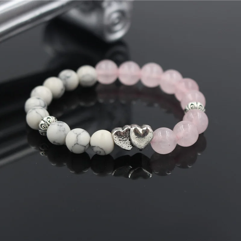 Талисман Двойное сердце девушка дизайн Howlite и розовый кварц каменная бусина