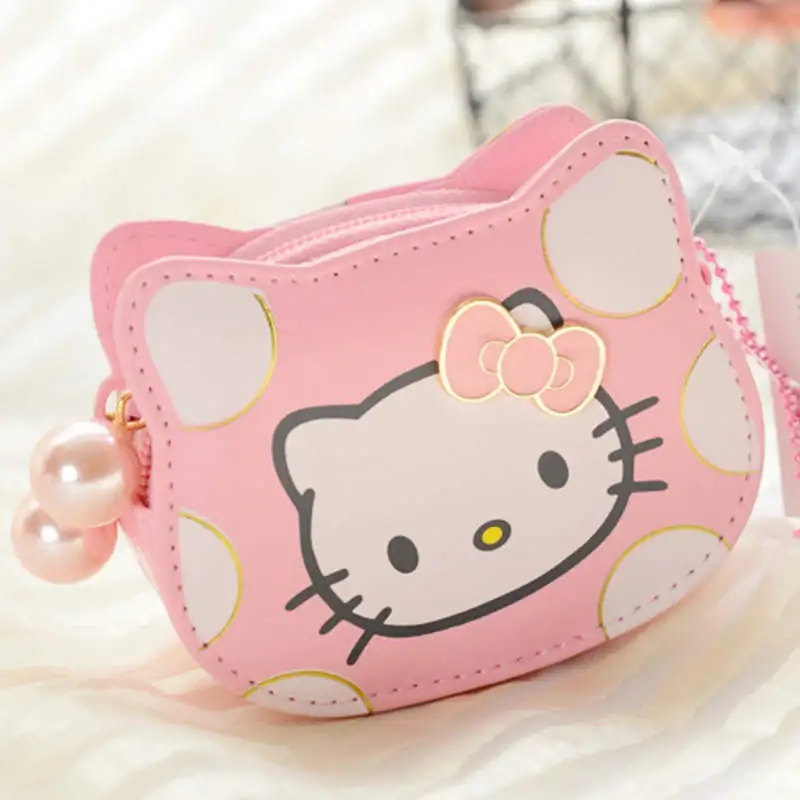 Розовый Новинка, милые мини кошельки hello kitty с жемчужной застежкой-молнией и двойными карманами, кошелек для детей - Цвет: Розовый
