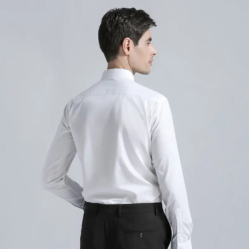 Fashion New Men's Shirts Formal Metting Top Qualiy Cotton Blend Shirts Solid Color Long Sleeve Business Suits Shirts White