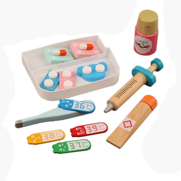 

16Pcs Children Pretend Play Doctor Toys Kids Wooden Medical Kit Simulation Medicine Chest Set For Kids Interest Development Ki