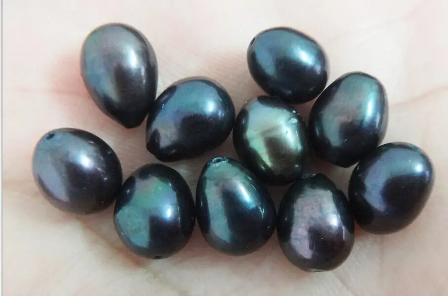 

free shipping wholesale 10pcs about 12x10MM Genuine Dark Black drop loose pearl Full drilled