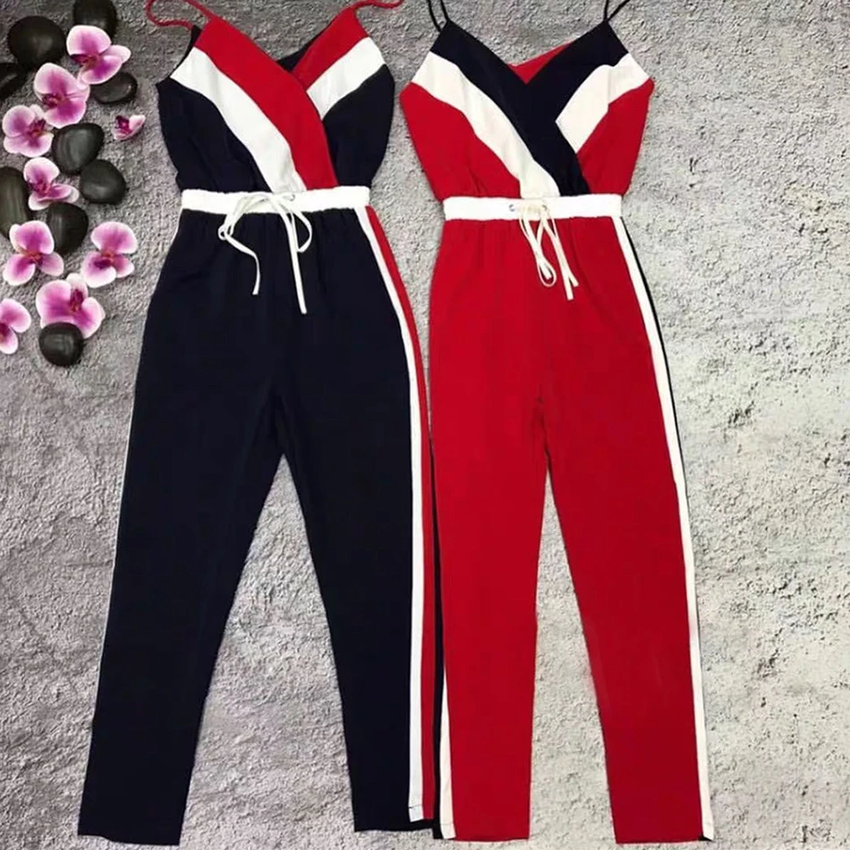 Новинка лета 2019 женские сексуальные повседневные спортивные цельные брюки с v