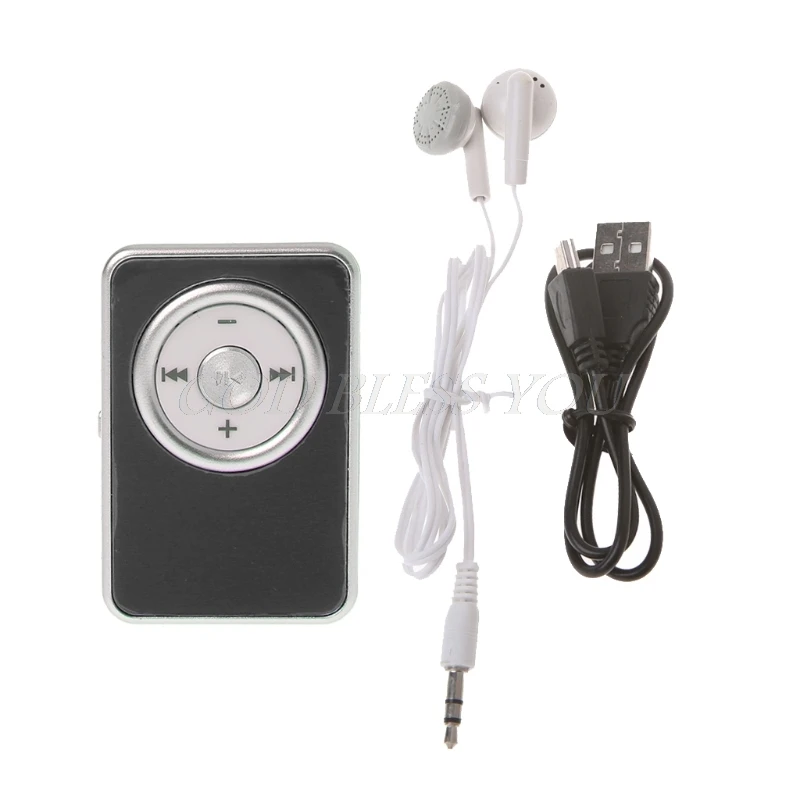 MP3 мини клип музыкальный медиа mp3-плеер Поддержка TF Micro SD карта с наушником USB кабель - Цвет: Черный