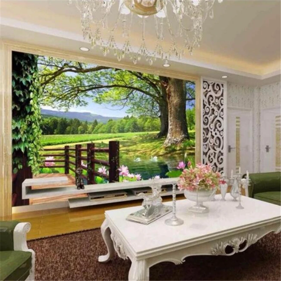 Трехмерные фотообои wellyu на заказ обои с рисунком деревьев пейзажа фоновая бумага