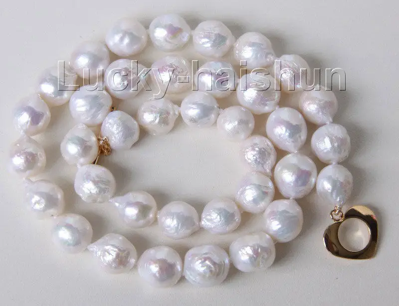 

17" 11mm baroque white Reborn keshi pearls necklace filled gold clasp j9492^^^@^Noble style Natural Fine jewe FREE SHIPPING