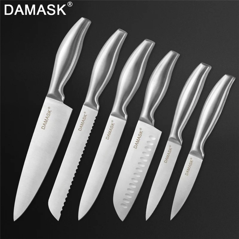 6 PCS Sets Дамаск Нержавеющая сталь Пособия по кулинарии Ножи комплекты японский сантоку для нарезки хлеба шеф-повар Ножи резкость резак измельчитель кухонный - Цвет: 6 PCS Sets
