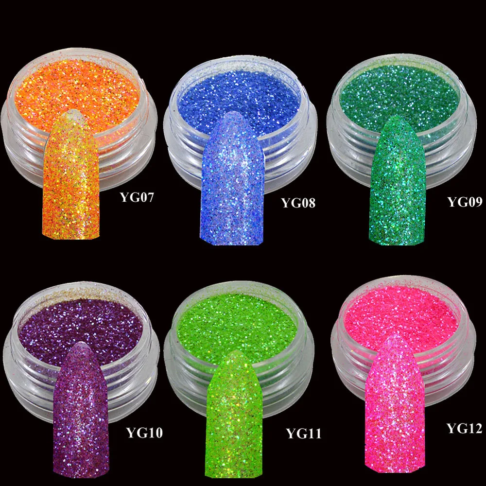 1 коробка флуоресцентные Блестки для ногтей цветной порошок Пыль блестящие
