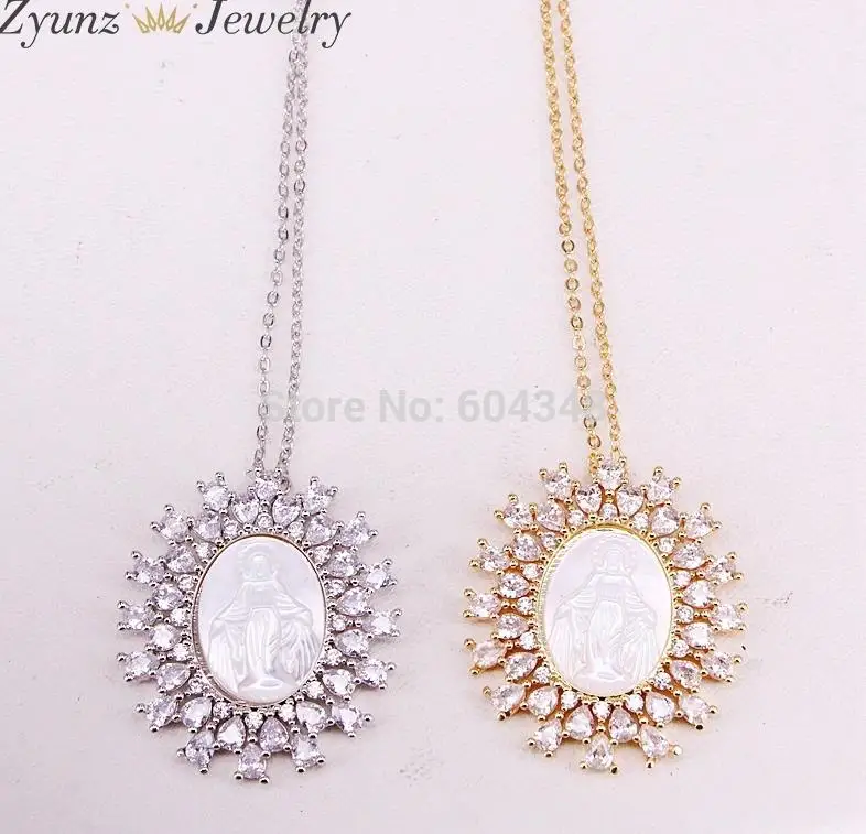Style A Necklace 5 прядей ZYZ323-8868 золото/серебро Кристалл циркония медальон Дева Мария, Девы Марии мать жемчуга оболочки кулон ожерелье - Окраска металла: Style A Necklace