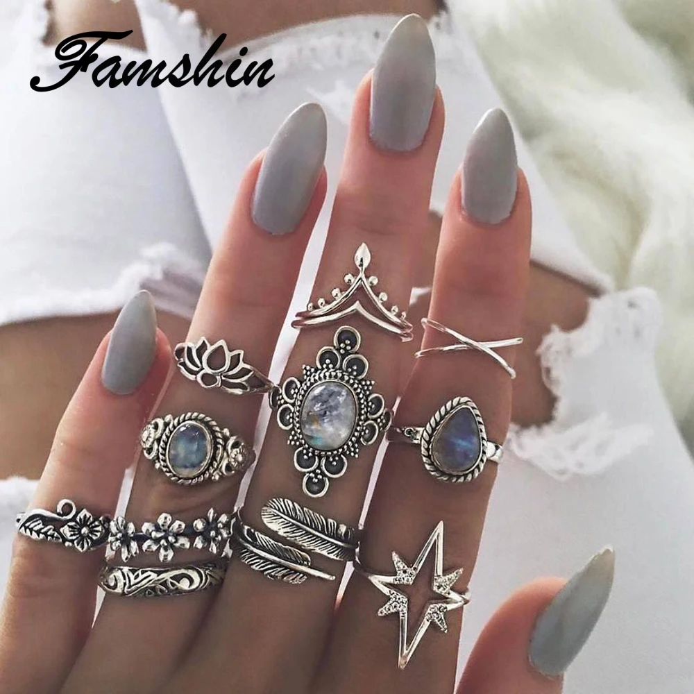 FAMSHIN 11 шт./компл. Винтаж гравировкой в виде цветка и набор колец смешанной с