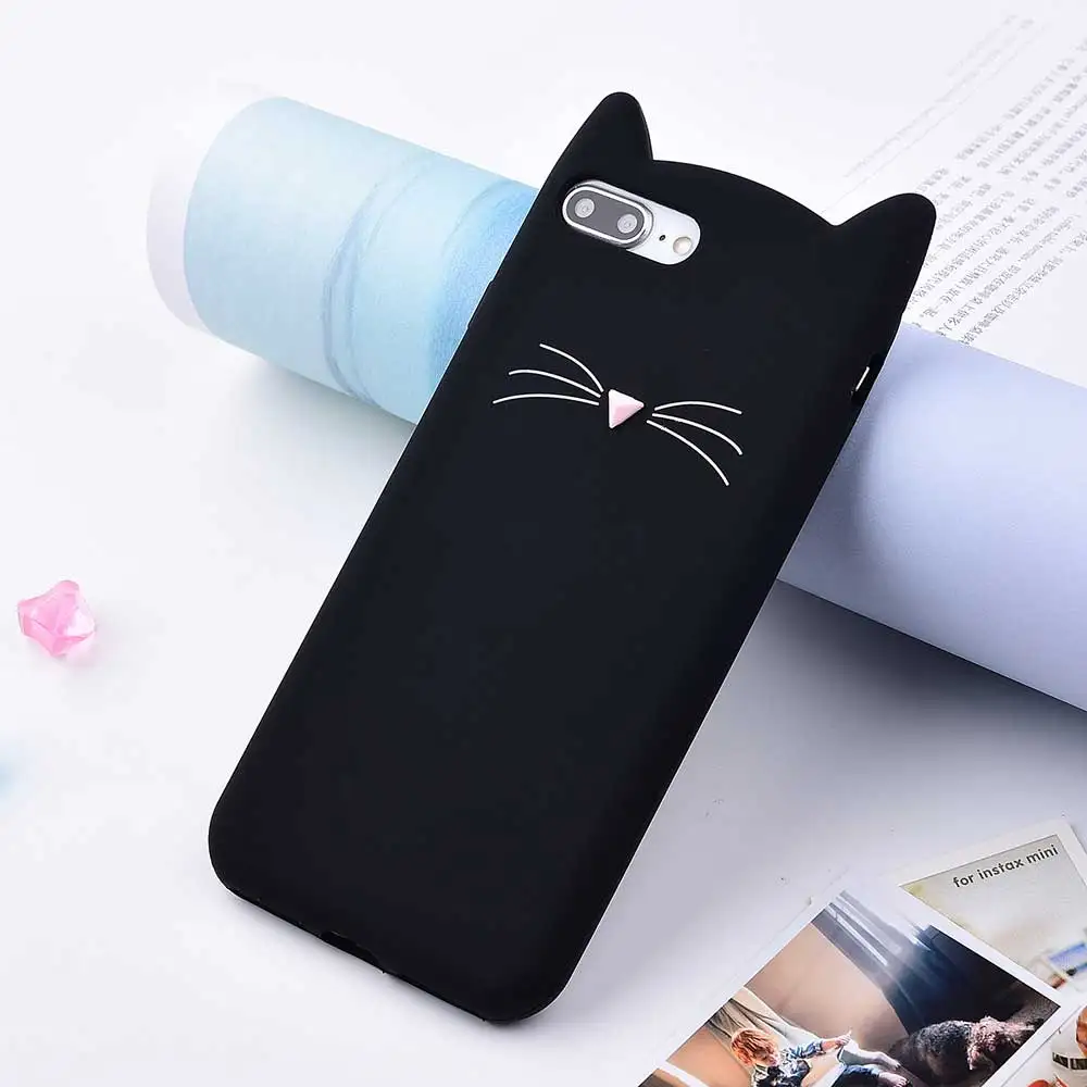 black cat 3D розового цвета с буквенным принтом с рисунком кота из мультфильма мягкий силиконовый резиновый чехол для телефона Apple iPhone 8 7 Plus 6 6S Plus X Plus Чехлы для задней панели мобильного телефона чехол для телефона Capa - Цвет: black cat