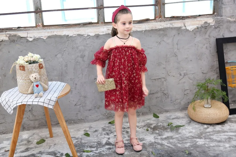 MERI AMMI/детская одежда для девочек платье с открытыми плечами платье-пачка со звездами Рождественский подарок для От 2 до 11 лет девочек