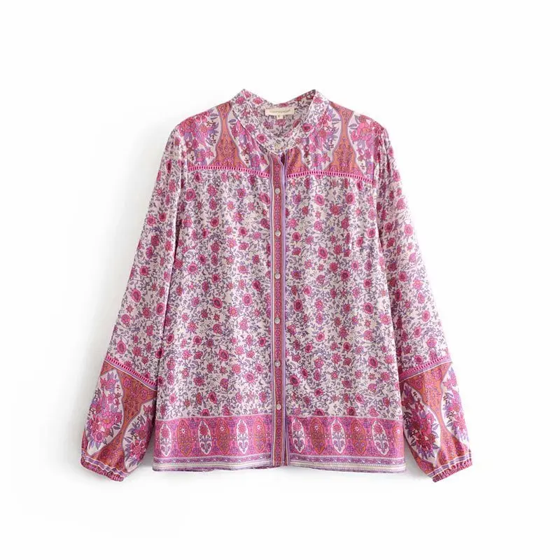Женская блузка на пуговицах BOHO розовая Повседневная Блузка с длинным рукавом