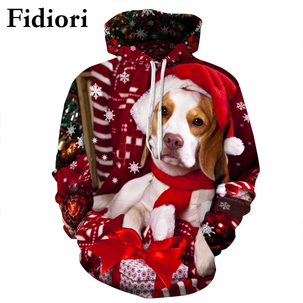 Fidiori новинка 2018 года Рождественская модная Толстовка для пар с милым щенком и 3D