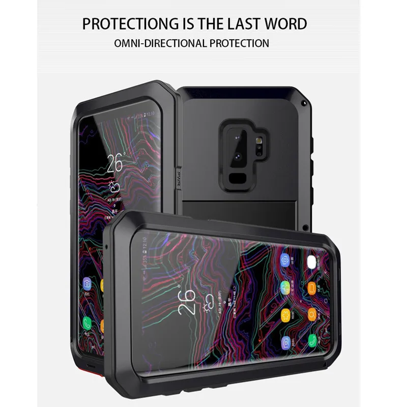 AKASO Heavy Duty Metal Phone Case Shockproof Cover + tempe glass For Samsung S9 PLUS S5 S6 edge S7 S8 S8plus Note 8 case |