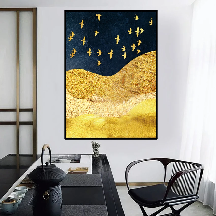 Nordic Art Abstract Golden Mountain Canvas PVC Painting Wall Pictures for Living Room Posters and Prints Cuadros Home Decor | Дом и сад
