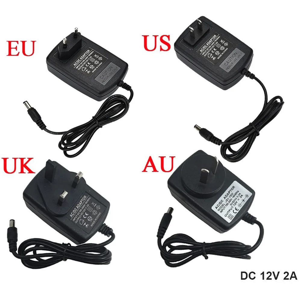 AC/DC адаптер зарядные устройства Новые 3 PIN US EU AU UK штепсельная вилка 24W 12V 2A питания