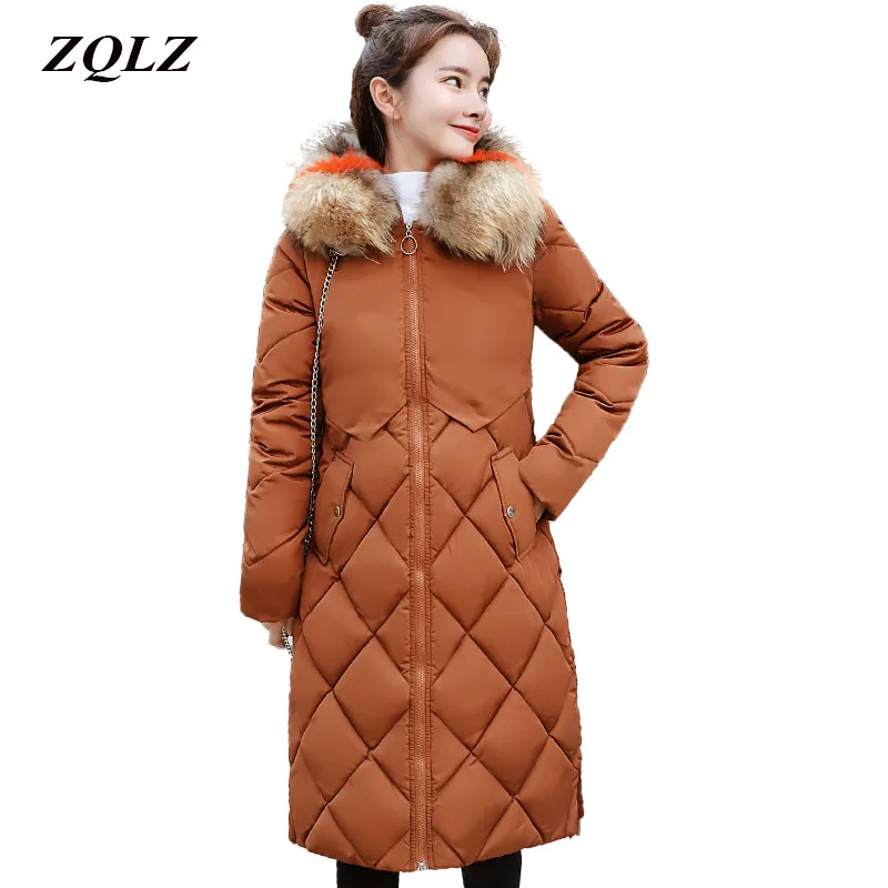 ZQLZ Толстая теплая зимняя куртка для женщин с капюшоном Искусственный мех