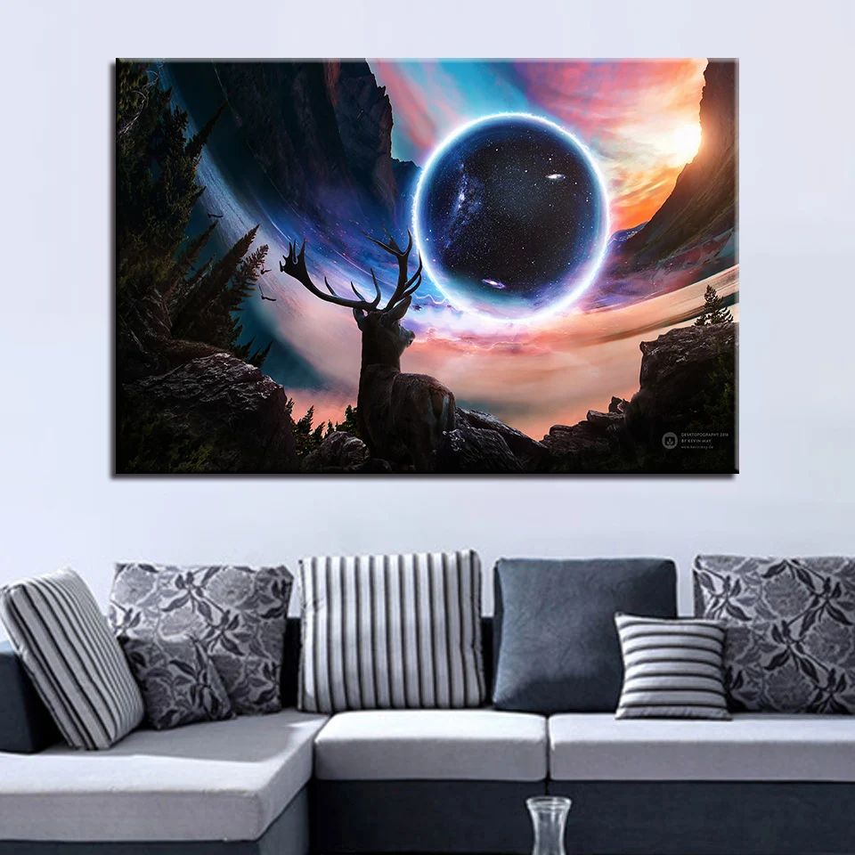 

Canvas Poster Framework HD Printed Decor 1 Piece/Pcs Animals Deer Painting Living Room Wall Art Abstract Moon Landscape Pictures