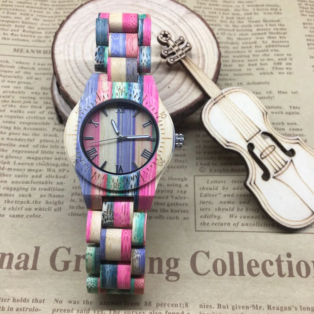 Цветные бамбуковые полностью деревянные часы для женщин лучшие подарки на день