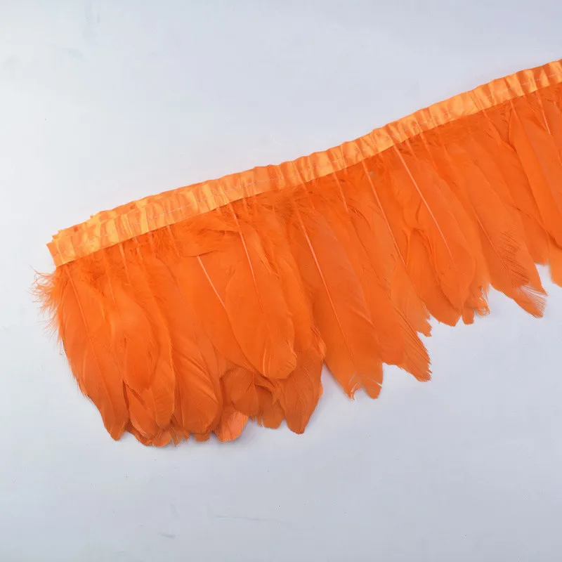 Orange Горячая гусиное перо планки 1 м/лот окрашенные настоящие гуси перо ленты с бахромой для платья юбка Ткань Пояс декоративная одежда - Цвет: Orange