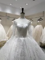Hochzeit с длинными рукавами блестящее свадебное платье класса люкс - Цвет: Слоновая кость
