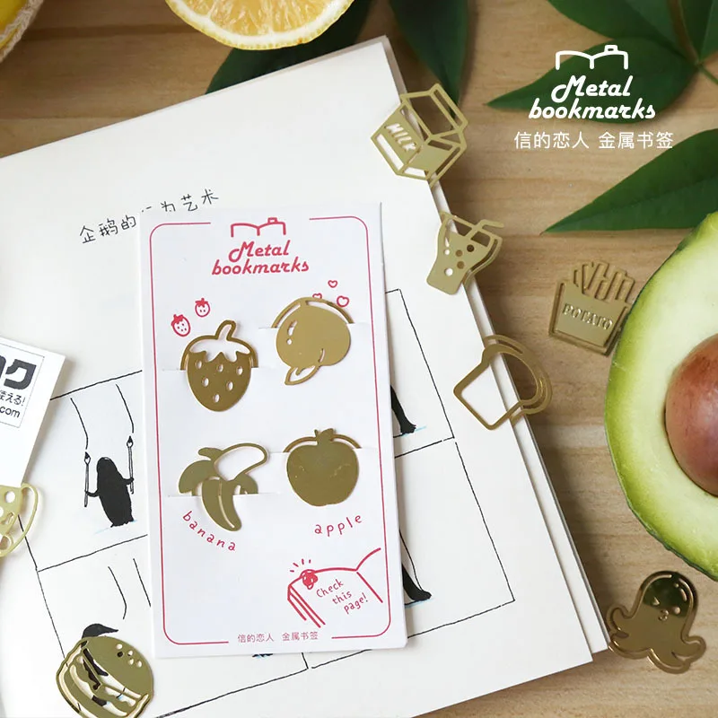 4 шт креативный Мини Золотой Металл Закладки для учителя подарок с принтом