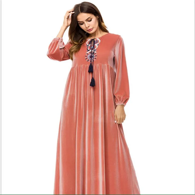 Женское бархатное платье в мусульманском стиле Abayas Свободная Женская одежда