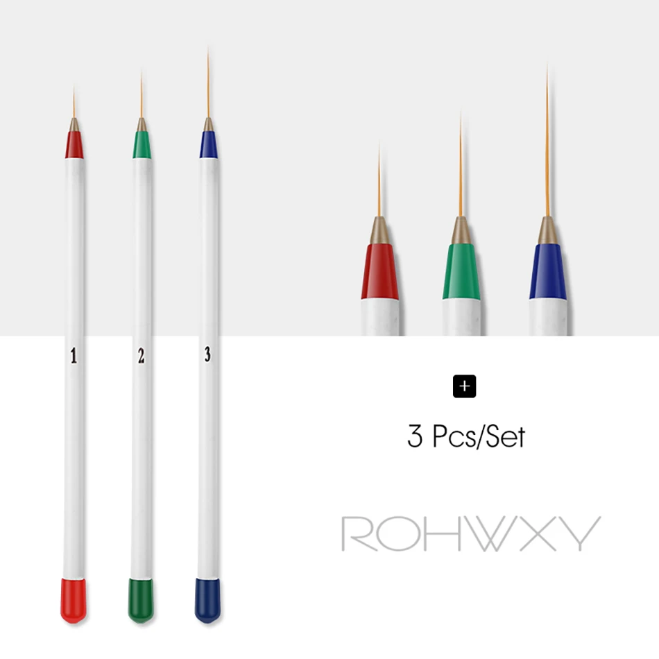 ROHWXY акриловая кисть для нейл-арта УФ-гель строитель Омбре кисть для рисования расческа ручка резьба кончик Стразы гель для ногтей Кисти для маникюра - Цвет: 3 Pcs Colour
